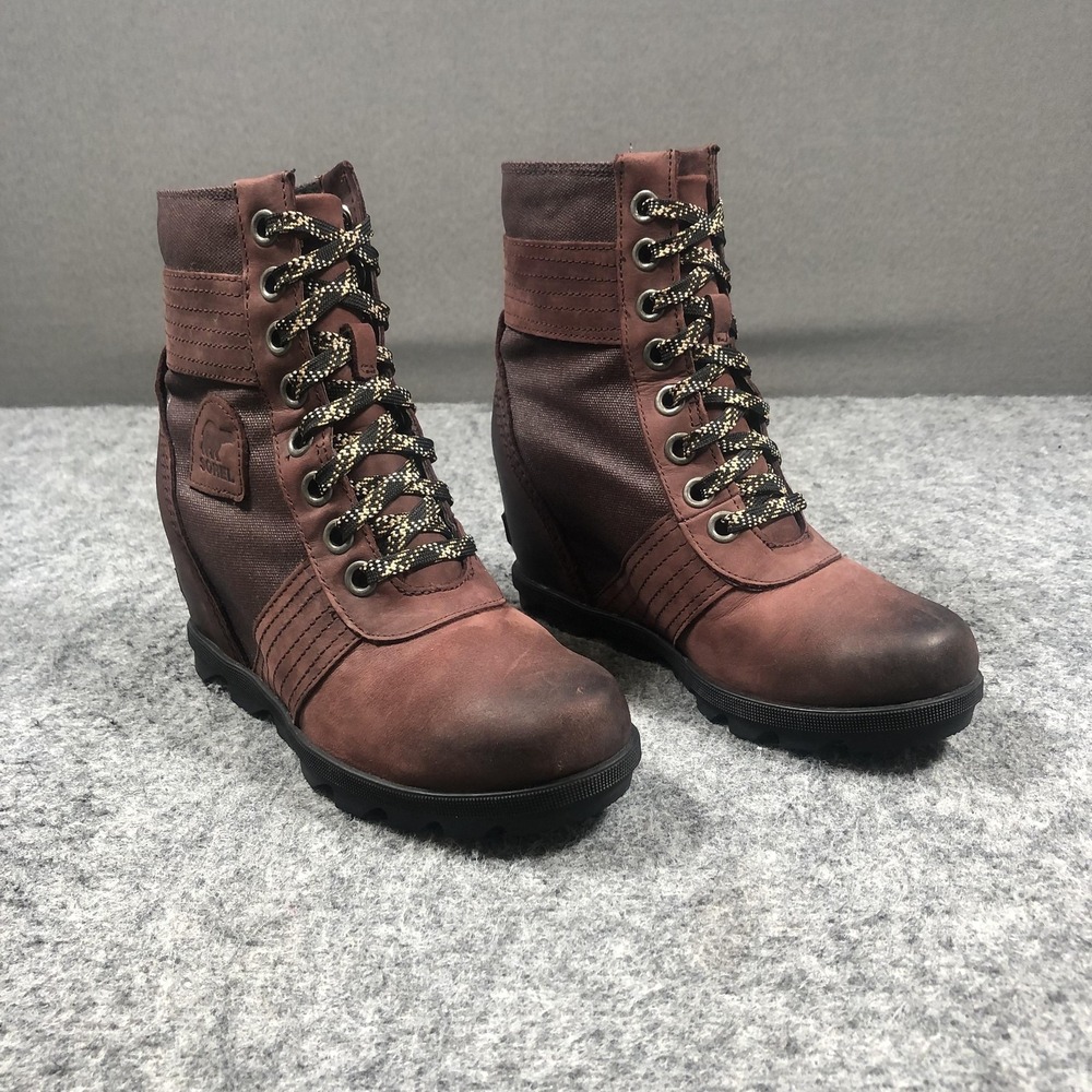 Sorel Lexie Boots Womens 7.5 Brick Red Leather Wedge Ankle Booties NL3046-908